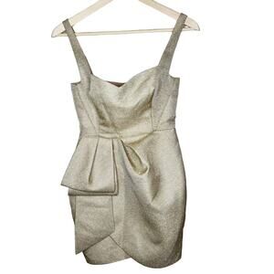 NEW Lane JT Lamae Dress SMALL Mini Gold Metallic Party Cocktail Bow Avant Garde